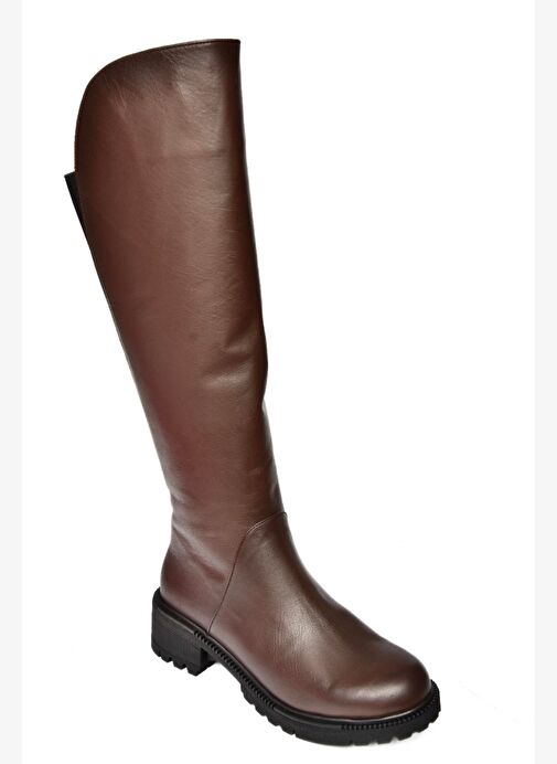 N654032803 Kahverengi Hakiki Deri Alçak Topuklu Kadın Çizme - Görsel 9