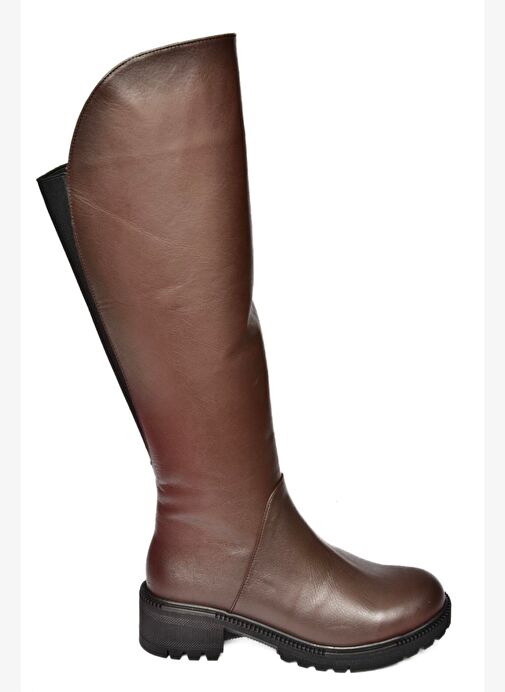 N654032803 Kahverengi Hakiki Deri Alçak Topuklu Kadın Çizme - Görsel 8