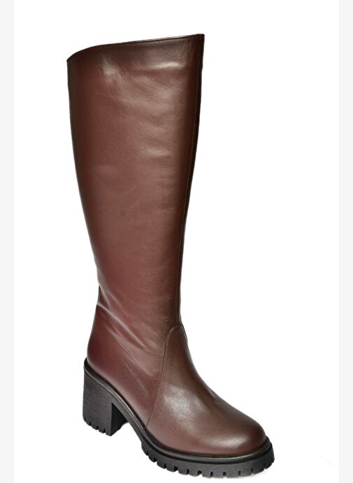 R654047703 Kahverengi Hakiki Deri Kalın Topuklu Kadın Çizme - Görsel 7