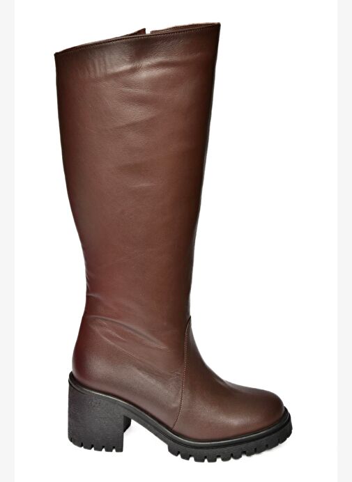 R654047703 Kahverengi Hakiki Deri Kalın Topuklu Kadın Çizme - Görsel 6