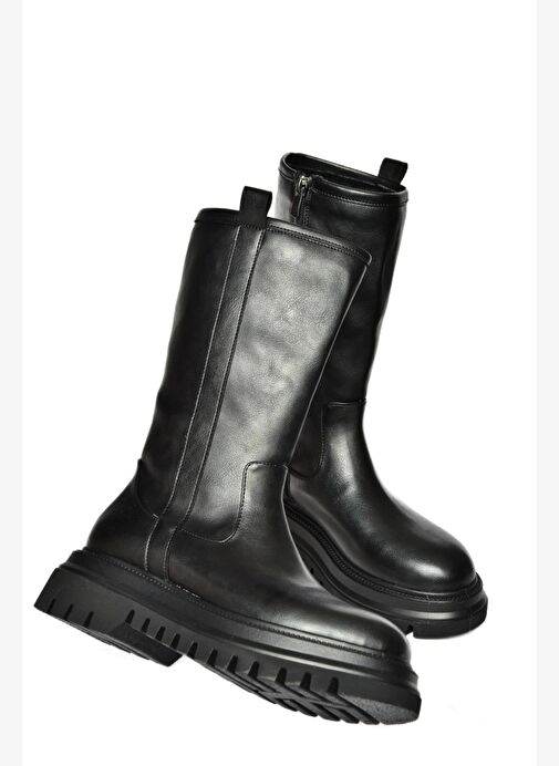 R312104909 Siyah Kalın Tabanlı Kadın Çizme - Görsel 9