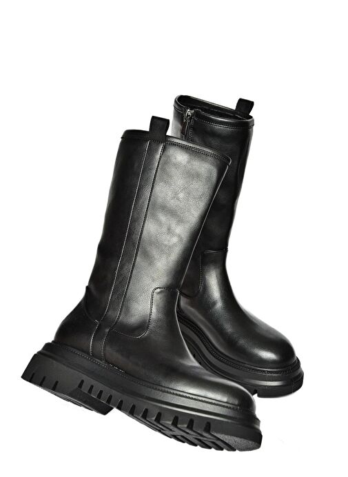 R312104909 Siyah Kalın Tabanlı Kadın Çizme - Görsel 9