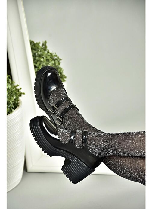 R996055008 Siyah Rugan Kalın Topuklu Kadın Ayakkabı - Görsel 2