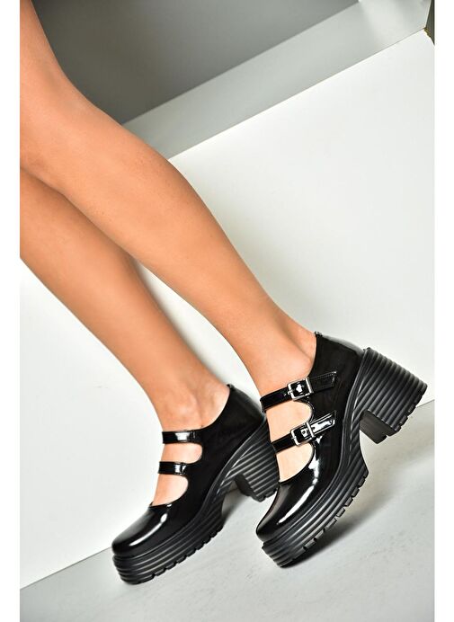 R996055008 Siyah Rugan Kalın Topuklu Kadın Ayakkabı - Görsel 7