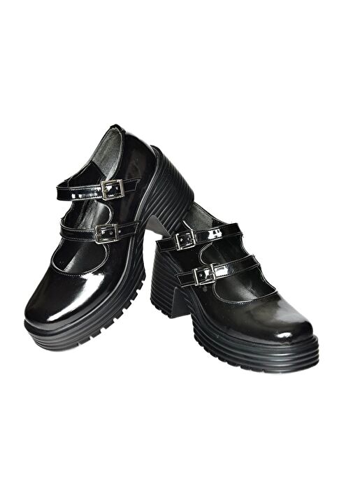 R996055008 Siyah Rugan Kalın Topuklu Kadın Ayakkabı - Görsel 8