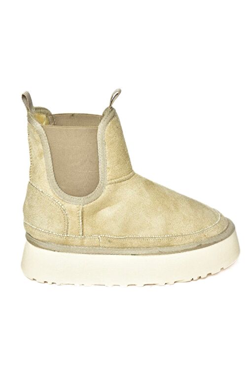 R612055302 Bej/Bej Süet İçi Tüylü Kalın Tabanlı Yarım Kadın Bot - Görsel 6