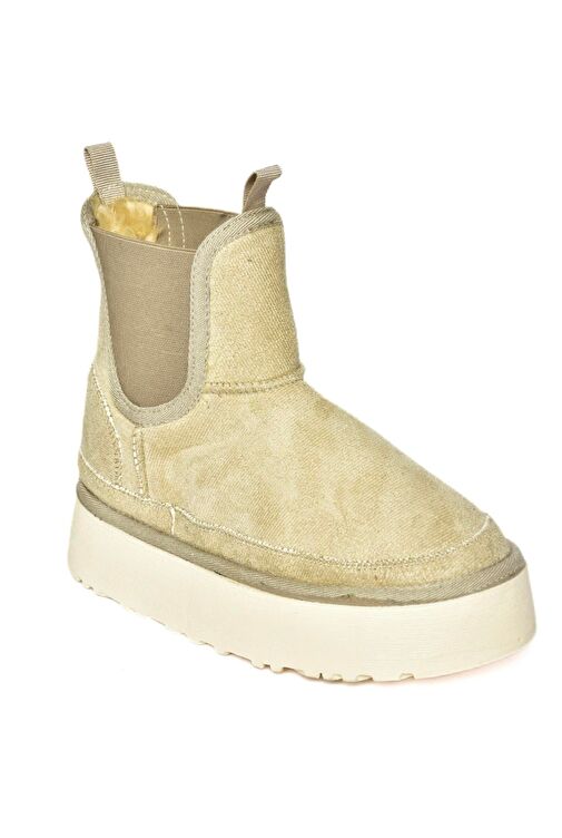 R612055302 Bej/Bej Süet İçi Tüylü Kalın Tabanlı Yarım Kadın Bot - Görsel 7