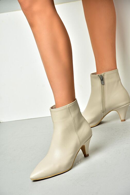 R404710009 Bej Alçak Topuklu Kadın Bot - Görsel 3