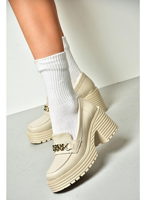 R996056009 Bej Kalın Topuklu Kadın Ayakkabı - Görsel 5