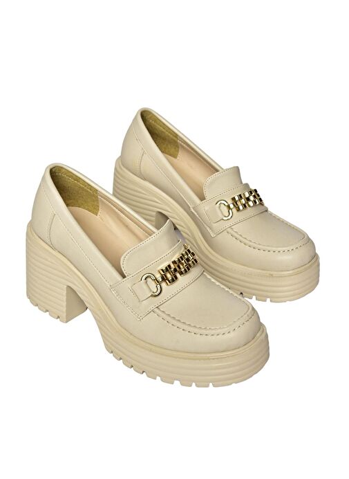 R996056009 Bej Kalın Topuklu Kadın Ayakkabı - Görsel 8