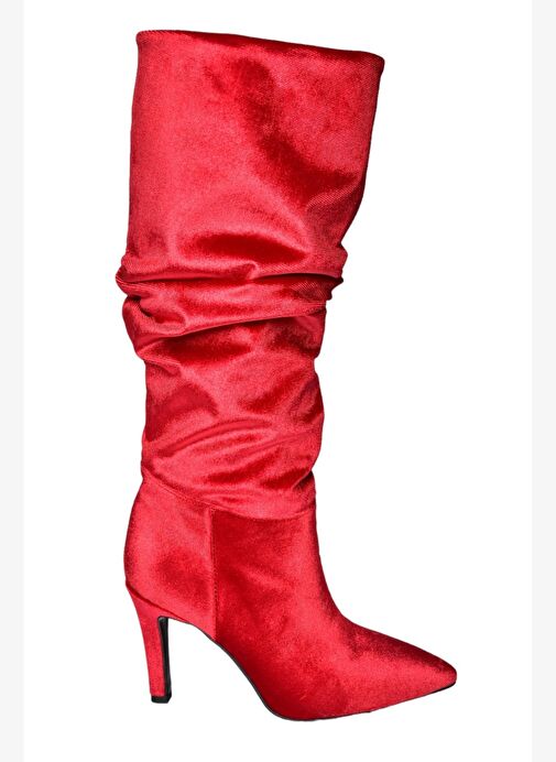 L404868039 Bordo Kadife İnce Topuklu Kadın Çizme - Görsel 6