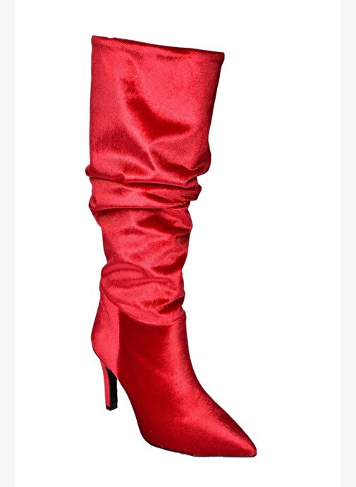 L404868039 Bordo Kadife İnce Topuklu Kadın Çizme - Görsel 7