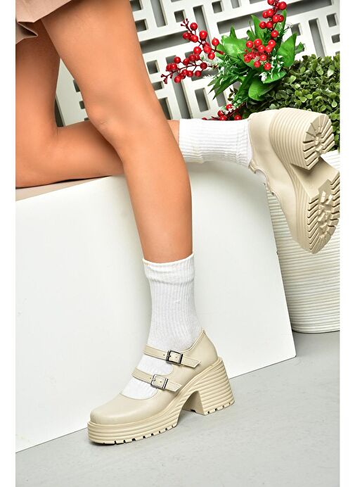 Fox Shoes Bej Kadın Topuklu Ayakkabı 11803 - Görsel 2