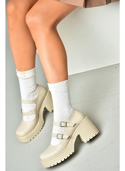 Fox Shoes Bej Kadın Topuklu Ayakkabı 11803 - Görsel 3