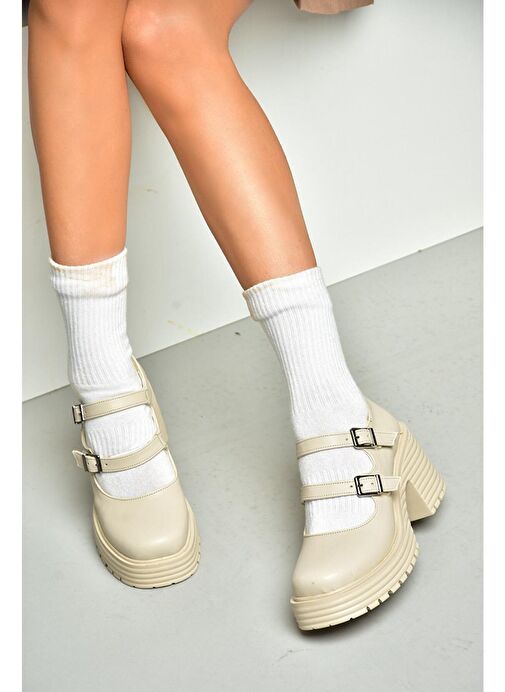 Fox Shoes Bej Kadın Topuklu Ayakkabı 11803 - Görsel 4