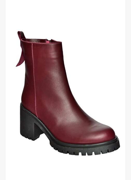 R654006503 Bordo Hakiki Deri Kalın Topuklu Kadın Bot - Görsel 7