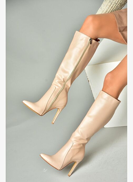 N372530109 Ten İnce Topuklu Sivri Burun Kadın Çizme - Görsel 2