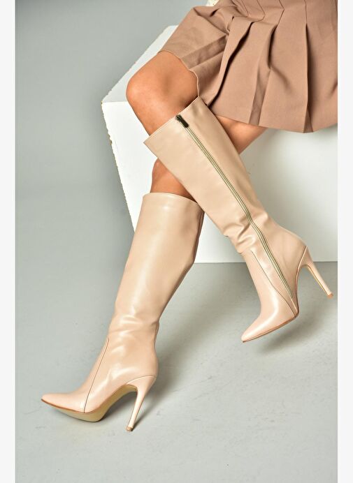 N372530109 Ten İnce Topuklu Sivri Burun Kadın Çizme - Görsel 3