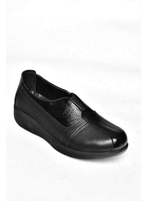 P555070503 Siyah Hakiki Deri Comfort Ortopedik Taban Kadın Ayakkabı - Görsel 5