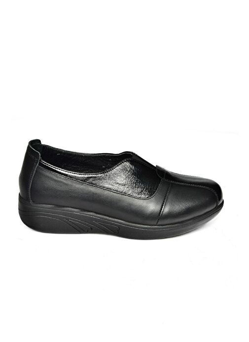 P555070503 Siyah Hakiki Deri Comfort Ortopedik Taban Kadın Ayakkabı - Görsel 6