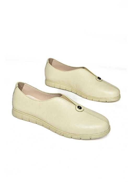 P555081203 Bej Hakiki Deri Comfort Ortopedik Taban Kadın Ayakkabı - Görsel 6