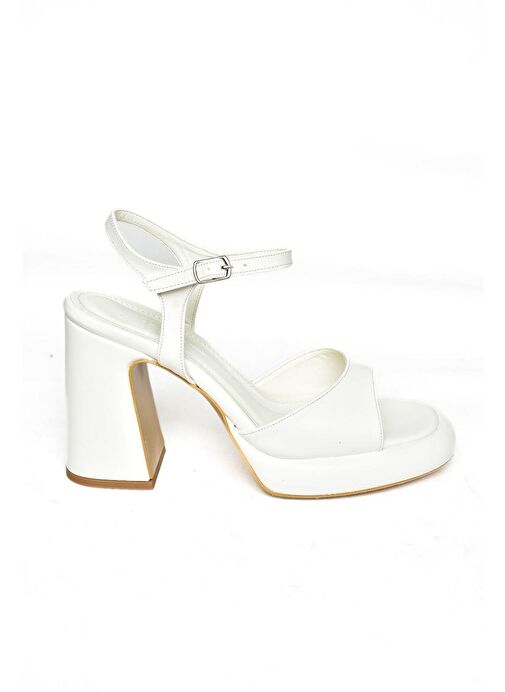 S569012809 Beyaz Kalın Topuklu Kadın Ayakkabı - Görsel 7