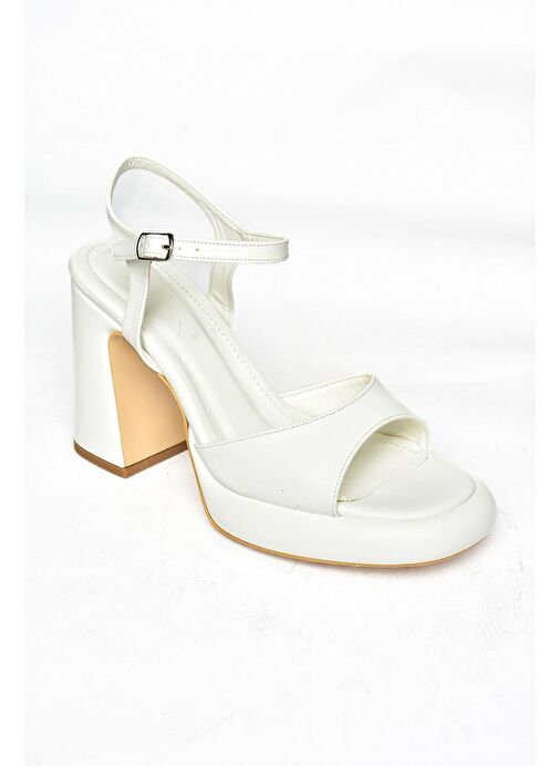 S569012809 Beyaz Kalın Topuklu Kadın Ayakkabı - Görsel 8