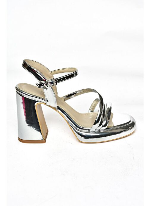 S569020234 Gümüş Ayna Kalın Topuklu Kadın Abiye Ayakkabı - Görsel 7