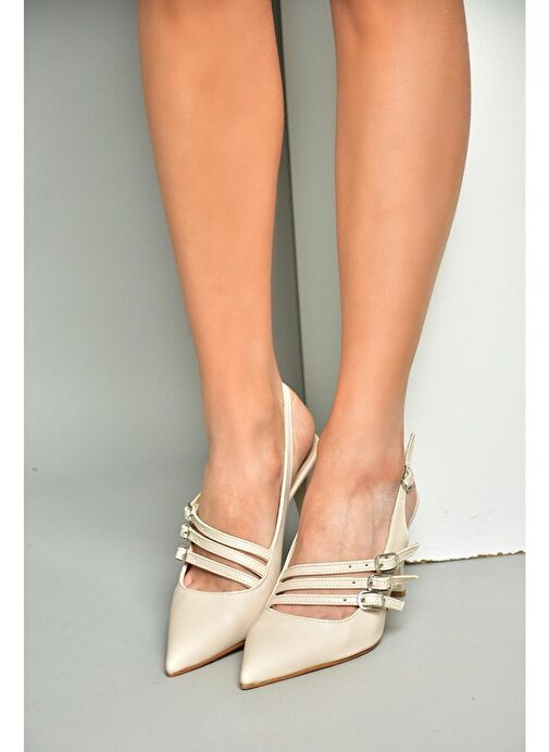 R654218309 Bej İnce Topuklu Kadın Ayakkabı - Görsel 6