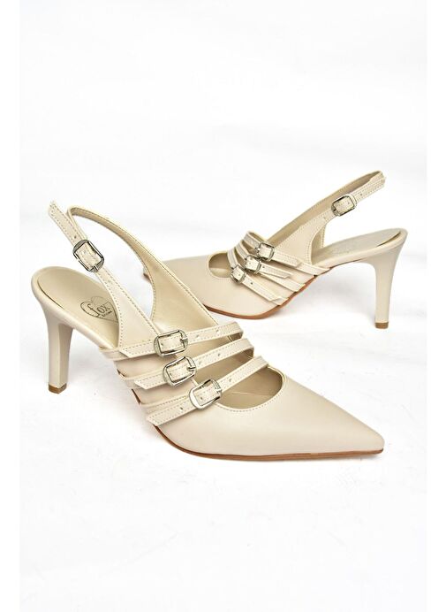 R654218309 Bej İnce Topuklu Kadın Ayakkabı - Görsel 7