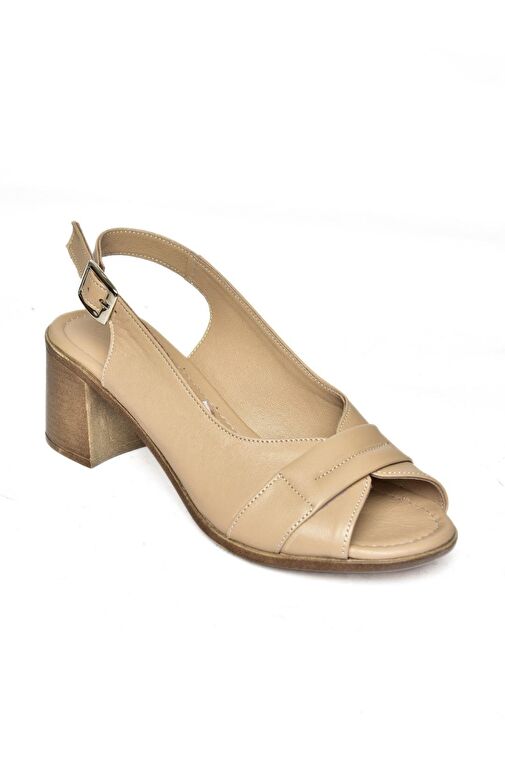 P555452903 Vizon Hakiki Deri Kalın Topuklu Kadın Sandalet - Görsel 5