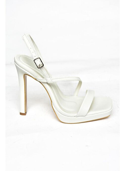 S569616609 Beyaz Yüksek Topuklu Kadın Abiye Ayakkabı - Görsel 7