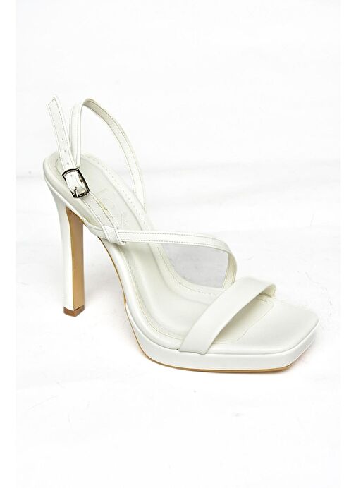 S569616609 Beyaz Yüksek Topuklu Kadın Abiye Ayakkabı - Görsel 8