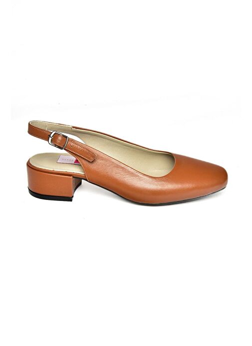 S908040003 Taba Hakiki Deri Kalın Topuklu Kadın Ayakkabı - Görsel 3