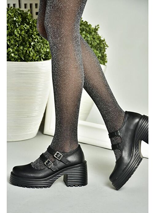 R996055009 Siyah Kalın Topuklu Kadın Ayakkabı - Görsel 3