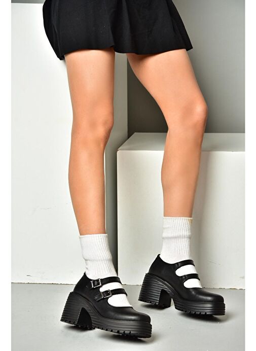 R996055009 Siyah Kalın Topuklu Kadın Ayakkabı - Görsel 4