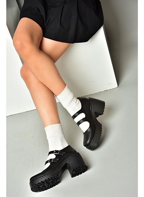 R996055009 Siyah Kalın Topuklu Kadın Ayakkabı - Görsel 5