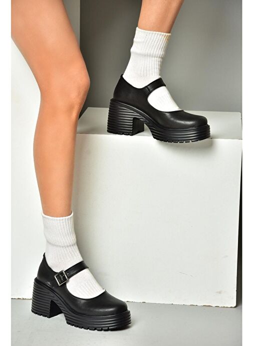 R996053009 Siyah Kalın Topuklu Kadın Ayakkabı - Görsel 3