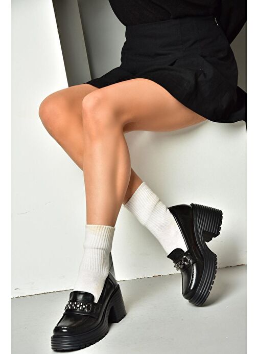 R996056008 Siyah Rugan Kalın Topuklu Kadın Ayakkabı - Görsel 3