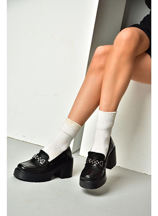 R996056008 Siyah Rugan Kalın Topuklu Kadın Ayakkabı - Görsel 5