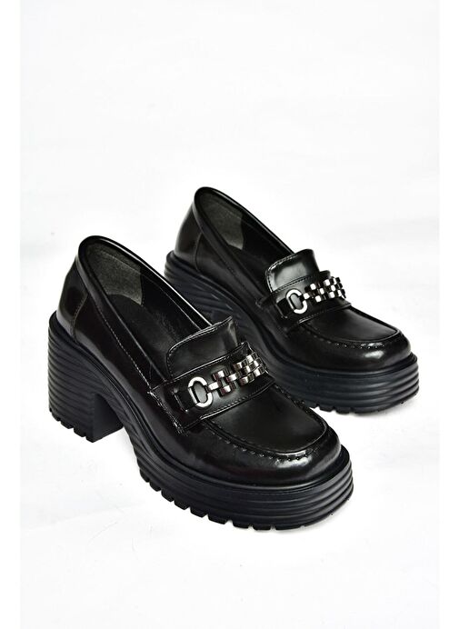 R996056008 Siyah Rugan Kalın Topuklu Kadın Ayakkabı - Görsel 6