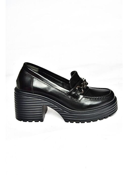 R996056008 Siyah Rugan Kalın Topuklu Kadın Ayakkabı - Görsel 7