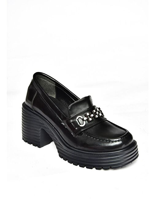 R996056008 Siyah Rugan Kalın Topuklu Kadın Ayakkabı - Görsel 8