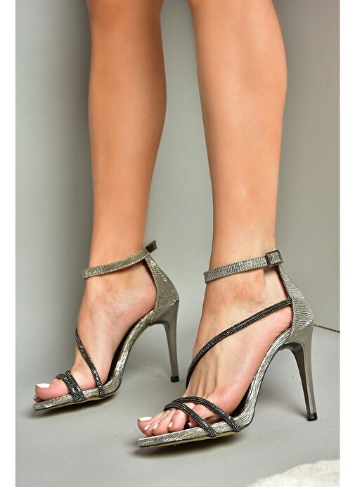 S997004114 Platin Sim İnce Topuklu Abiye Ayakkabı - Görsel 4
