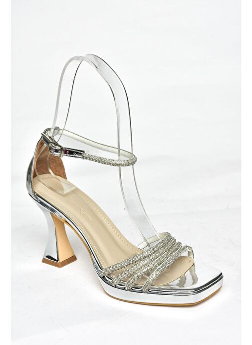 S569314634 Gümüş Ayna Kalın Topuklu Kadın Abiye Ayakkabı - Görsel 8
