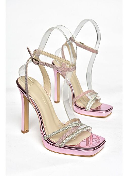 S569612514 Pembe Sim Yüksek Topuklu Kadın Abiye Ayakkabı - Görsel 6