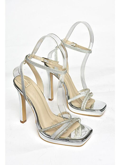 S569612514 Gümüş Sim Yüksek Topuklu Kadın Abiye Ayakkabı - Görsel 6