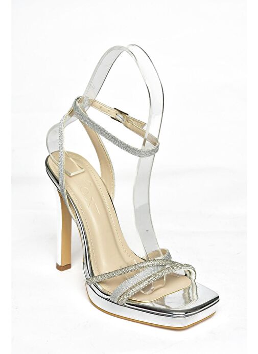 S569612514 Gümüş Sim Yüksek Topuklu Kadın Abiye Ayakkabı - Görsel 8