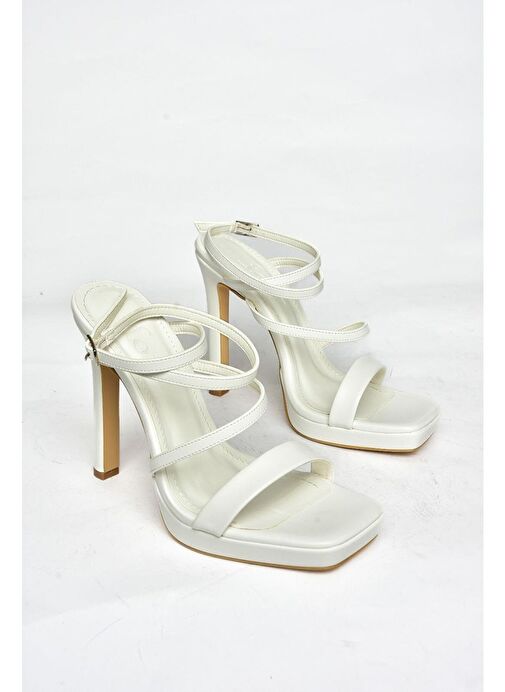 S569615009 Beyaz Yüksek Topuklu Kadın Abiye Ayakkabı - Görsel 6