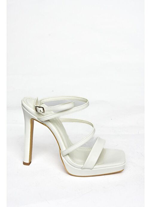 S569615009 Beyaz Yüksek Topuklu Kadın Abiye Ayakkabı - Görsel 7